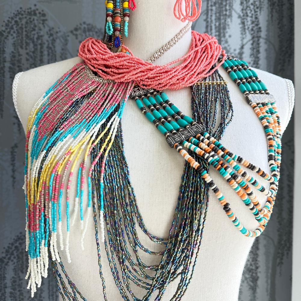 Multicolor Beaded Necklaces Bundle And Earrings - image 1